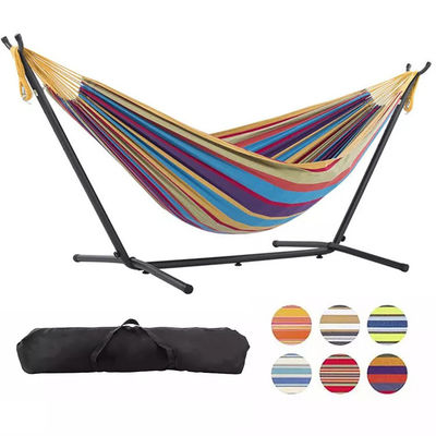 Home Outdoor Tuin Camping Draagbaar lichtgewicht vouwbaar Dubbele katoenen hangmatten met metalen stand