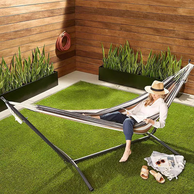 Home Outdoor Tuin Camping Draagbaar lichtgewicht vouwbaar Dubbele katoenen hangmatten met metalen stand