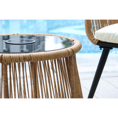 Moderne design 3 stuk Bistro Set Wicker Rattan Stoel Meubelen met LED zonnelicht