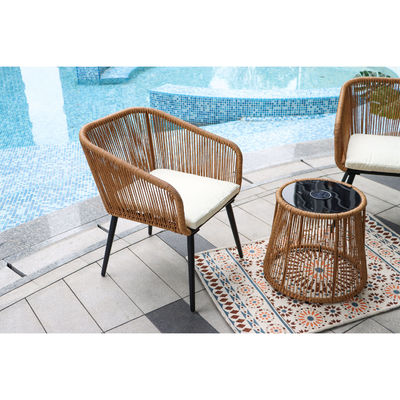 Moderne design 3 stuk Bistro Set Wicker Rattan Stoel Meubelen met LED zonnelicht