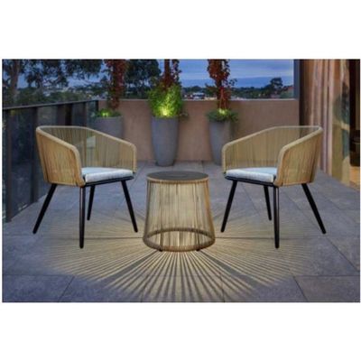 Moderne design 3 stuk Bistro Set Wicker Rattan Stoel Meubelen met LED zonnelicht