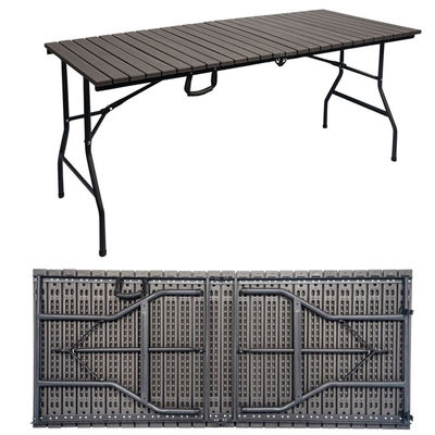 Metalen Buitenopvouwbare Draagbare Houtgraan HDPE Plastic Opvouwbare Bier Picnic Eettafel