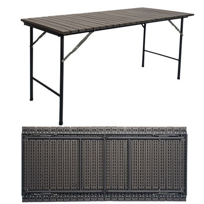 Metalen Buitenopvouwbare Draagbare Houtgraan HDPE Plastic Opvouwbare Bier Picnic Eettafel