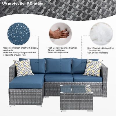 Sofa van rotan sectioneel lounge set 24' H x 78' W x 50.78' D voor ontspanning in de buitenlucht
