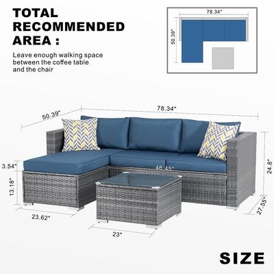 Sofa van rotan sectioneel lounge set 24' H x 78' W x 50.78' D voor ontspanning in de buitenlucht