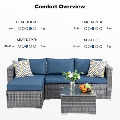 Sofa van rotan sectioneel lounge set 24' H x 78' W x 50.78' D voor ontspanning in de buitenlucht