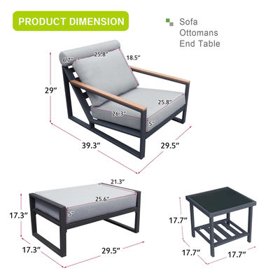 Aluminium frame patio ligstoel en Ottoman voor buiten ontspanning