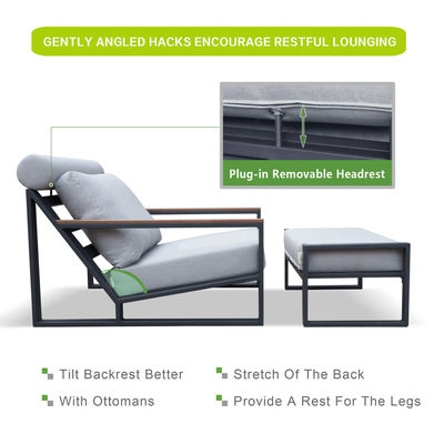 Aluminium frame patio ligstoel en Ottoman voor buiten ontspanning