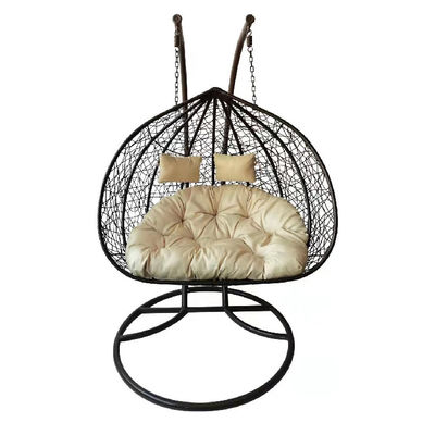 Contemporary Indoor Outdoor Balkon Tuin Draagbare Dubbele Mensen Hangende Rattan Wicker Ei Swing Stoel Met Kussen