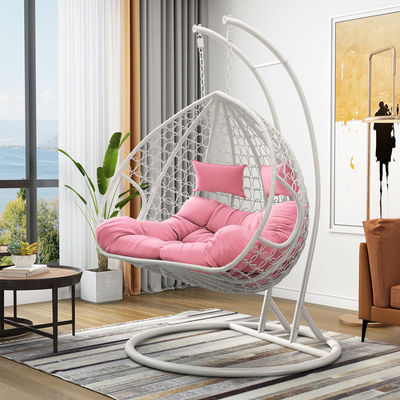 Contemporary Indoor Outdoor Balkon Tuin Draagbare Dubbele Mensen Hangende Rattan Wicker Ei Swing Stoel Met Kussen