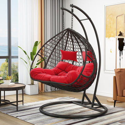 Contemporary Indoor Outdoor Balkon Tuin Draagbare Dubbele Mensen Hangende Rattan Wicker Ei Swing Stoel Met Kussen