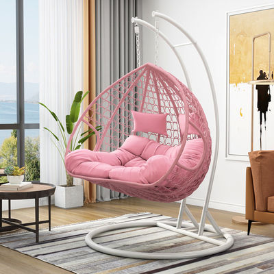 Contemporary Indoor Outdoor Balkon Tuin Draagbare Dubbele Mensen Hangende Rattan Wicker Ei Swing Stoel Met Kussen
