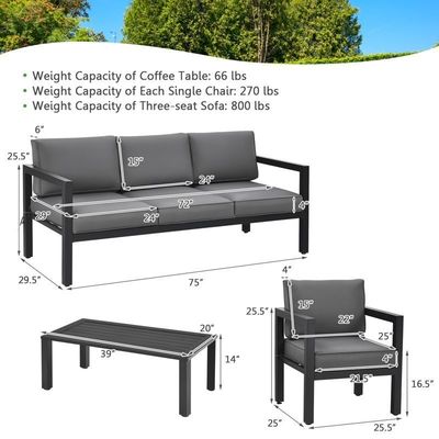 AJUNION 4 Piece Patio Meubels Zittingset Aluminium Buiten voor Modern Design Style