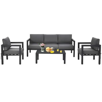 AJUNION 4 Piece Patio Meubels Zittingset Aluminium Buiten voor Modern Design Style