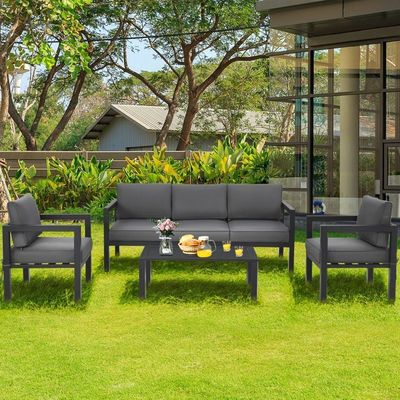 AJUNION 4 Piece Patio Meubels Zittingset Aluminium Buiten voor Modern Design Style
