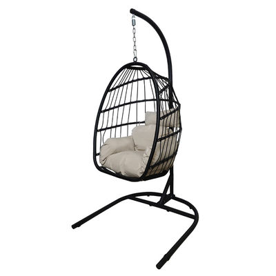 Custom Logo Tuin Hof Patio touw Pe Rattan Hangende Schommelstoel met Stand