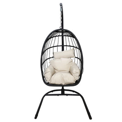 Custom Logo Tuin Hof Patio touw Pe Rattan Hangende Schommelstoel met Stand