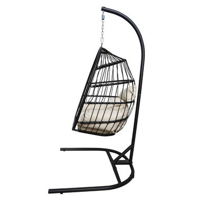 Custom Logo Tuin Hof Patio touw Pe Rattan Hangende Schommelstoel met Stand