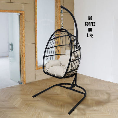 Custom Logo Tuin Hof Patio touw Pe Rattan Hangende Schommelstoel met Stand