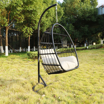 Custom Logo Tuin Hof Patio touw Pe Rattan Hangende Schommelstoel met Stand