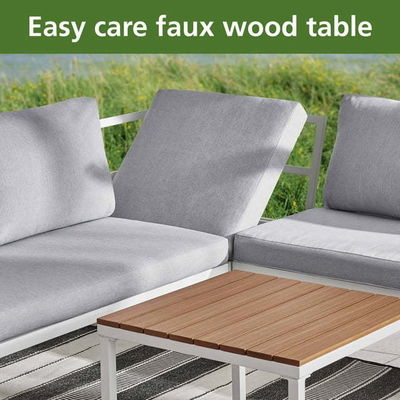 Buitenmeubilair L-vormige sectiesofa Plastic Teak Hout Hoek Lounge Set voor dek