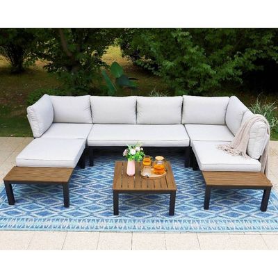 Aluminium modulaire patio set AJUNION U-vorm grote grootte buitemeubilair sectiesofa