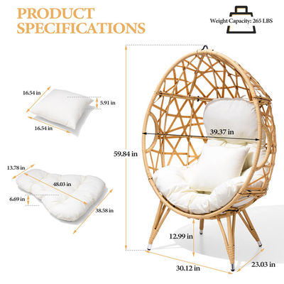 Algemeen Buitenmeubilair Opvouwbaar Ja Ronde Pe Rattan Wicker Egg Sofa Stoel met Kussen