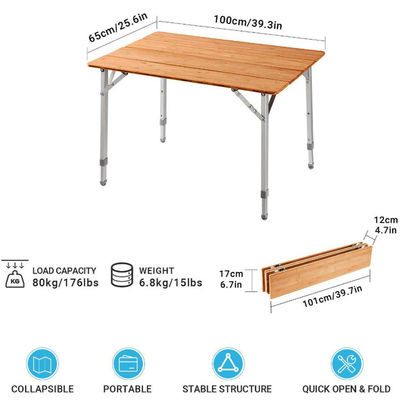 100 x 65 cm tafelplank bamboe houten metaal vouwbare picknick eettafel voor buitenkamperen