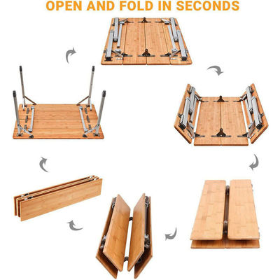 100 x 65 cm tafelplank bamboe houten metaal vouwbare picknick eettafel voor buitenkamperen