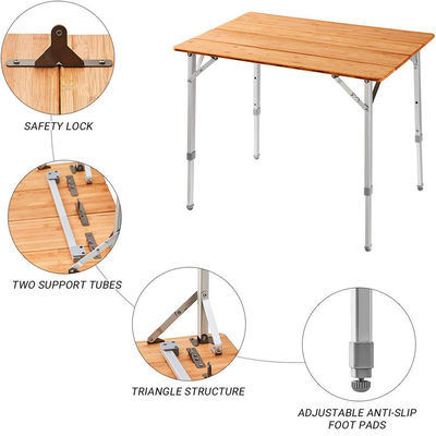 100 x 65 cm tafelplank bamboe houten metaal vouwbare picknick eettafel voor buitenkamperen
