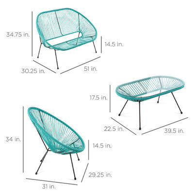 Moderne tuinmeubilair buitenste patio met staalframe en plastic wicker touw