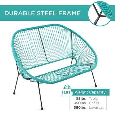 Moderne tuinmeubilair buitenste patio met staalframe en plastic wicker touw