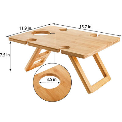 Draagbare buiten- binnen houten bamboe opvouwbare picknicktafel voor snacks en wijn