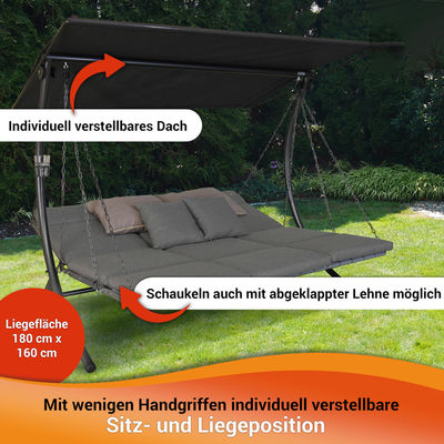 Tuinbalkon Strand zwembad 3-persoons hangmat met metalen lounge schommelstoel en kussen
