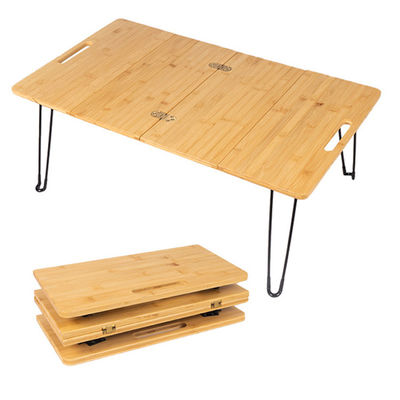 Park Outdoor Picknick Barbecue Bamboe Houten Plaat Mdf Klein Draagbaar Opvouwbaar Kampertafel met Metalen Leg