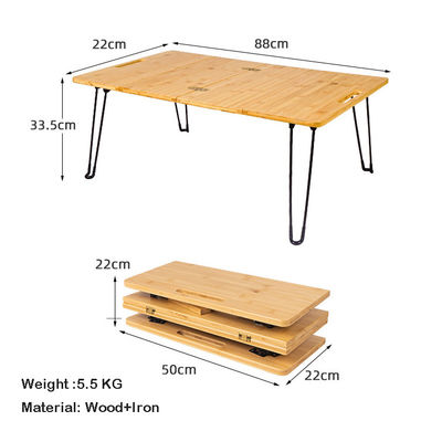 Park Outdoor Picknick Barbecue Bamboe Houten Plaat Mdf Klein Draagbaar Opvouwbaar Kampertafel met Metalen Leg