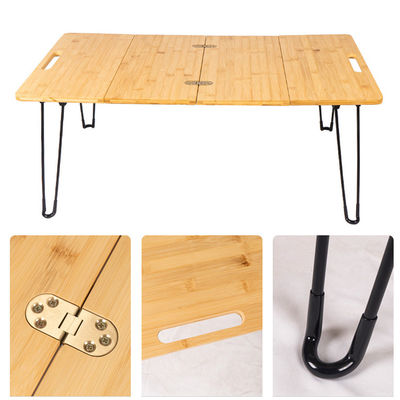 Park Outdoor Picknick Barbecue Bamboe Houten Plaat Mdf Klein Draagbaar Opvouwbaar Kampertafel met Metalen Leg