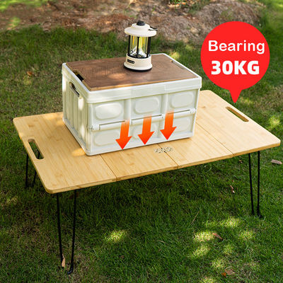 Park Outdoor Picknick Barbecue Bamboe Houten Plaat Mdf Klein Draagbaar Opvouwbaar Kampertafel met Metalen Leg