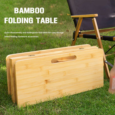 Park Outdoor Picknick Barbecue Bamboe Houten Plaat Mdf Klein Draagbaar Opvouwbaar Kampertafel met Metalen Leg