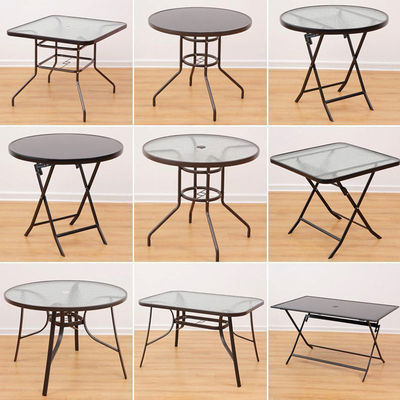 Metalen gehard glas vouwbare koffie eettafel voor buiten camping balkon tuin patio