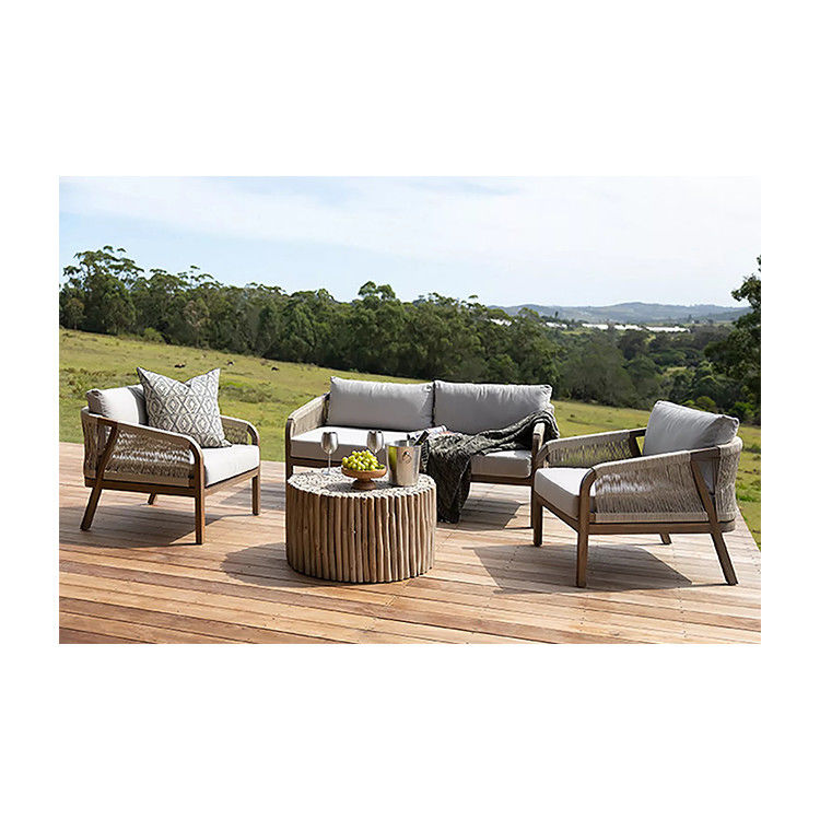Sofa met touwweefsel Patio Set AJUNION Teakhouten raam Buitenmeubelen voor strandtuinen