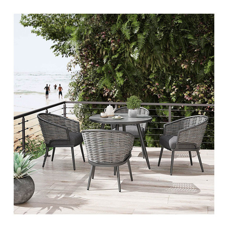 Specifieke AJUNION Wicker Rattan Outdoor Eet Set Aluminium Frame Ronde Tafel 4 zitplaatsen