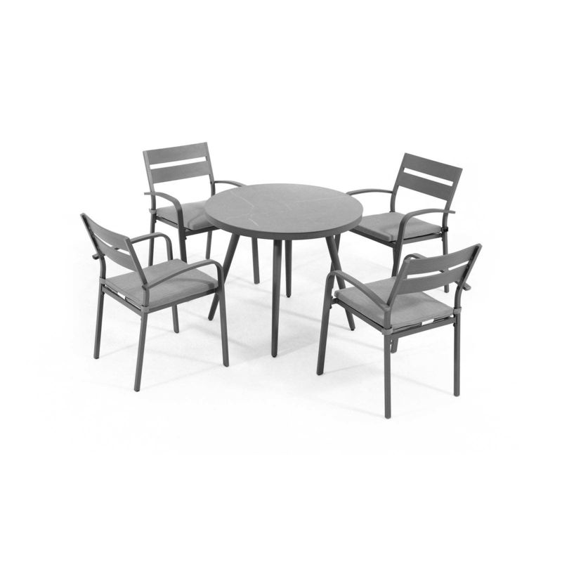 Aluminium eetkamer voor 4 personen Ronde tafel en fauteuil Tuinmeubelen