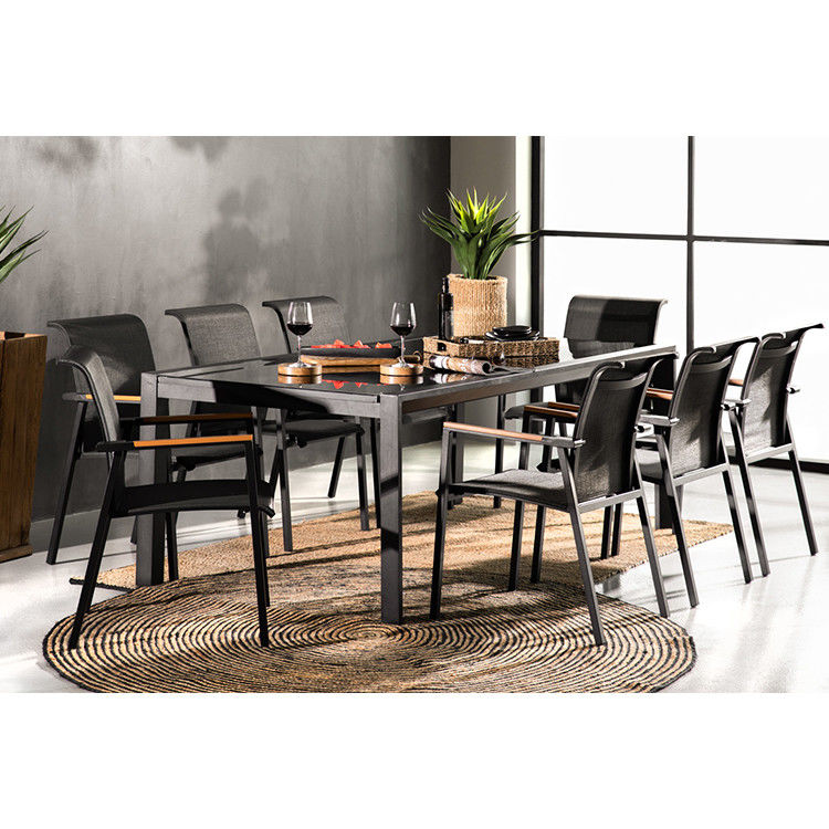 Buiten 8 zitplaatsen uitbreidbare eettafel met fauteuil in modern luxe design