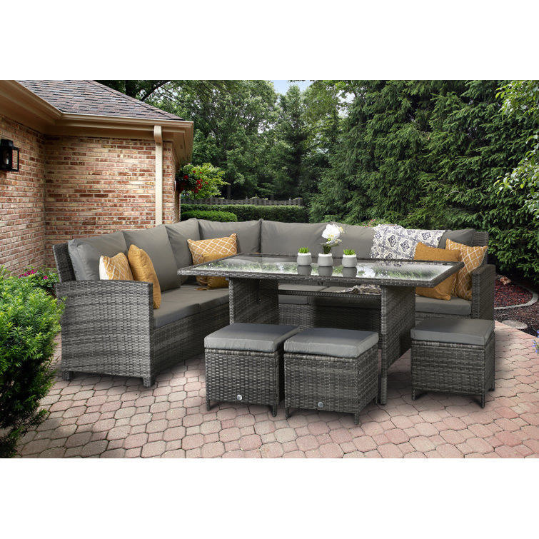 Recreatie Outdoor AJUNION 9 Zitplaatsen PE Rattan Tuinmeubilair Set met kussens
