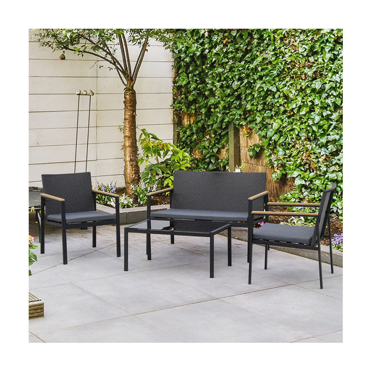 Balkon Lounge Outdoor Iron Metal Patio Meubels Set Gemengd met Waterdicht PE Rattan