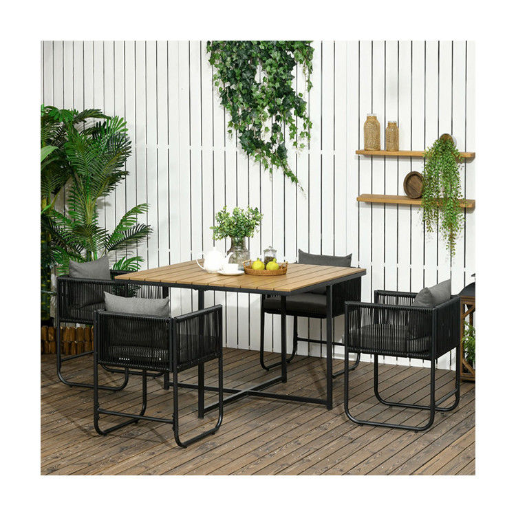 Moderne ontwerp stijl gevouwen eettafel en PE Rattan fauteuil Patio meubels Eet set
