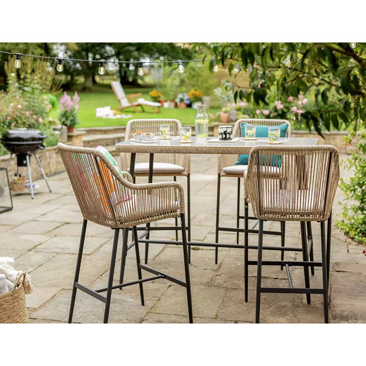 Modern Design AJUNION Metalen 4 zitplaatsen Tuin Bar Set Rattan Weave Outdoor Eet Set