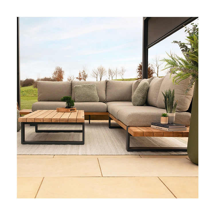 Moderne stijlvolle teakhouten buitenhoeksofa lounge set voor commercieel hotel villa