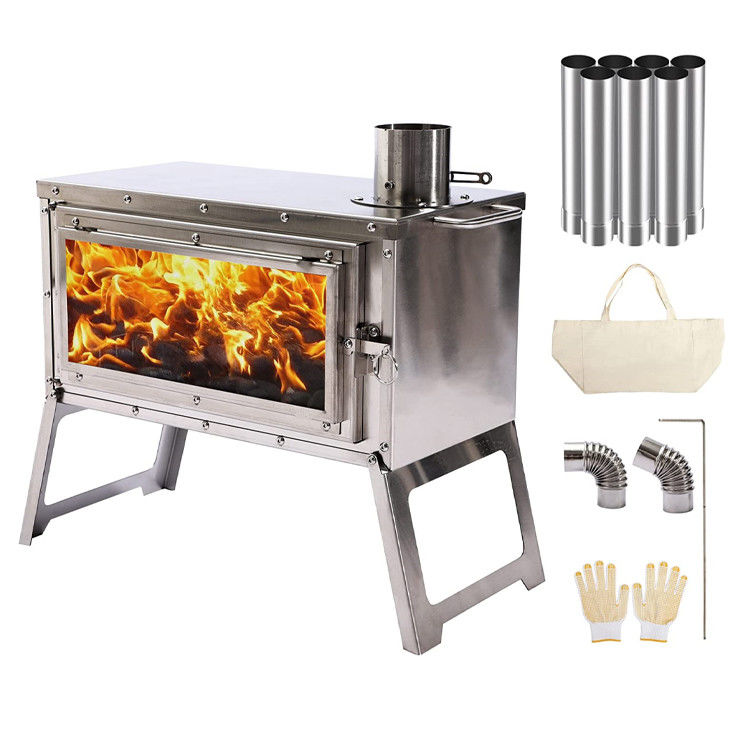 Outdoor Patio Camping BBQ Party Draagbare roestvrij staal Houtbrandende kampkachel met schoorsteenbuizen